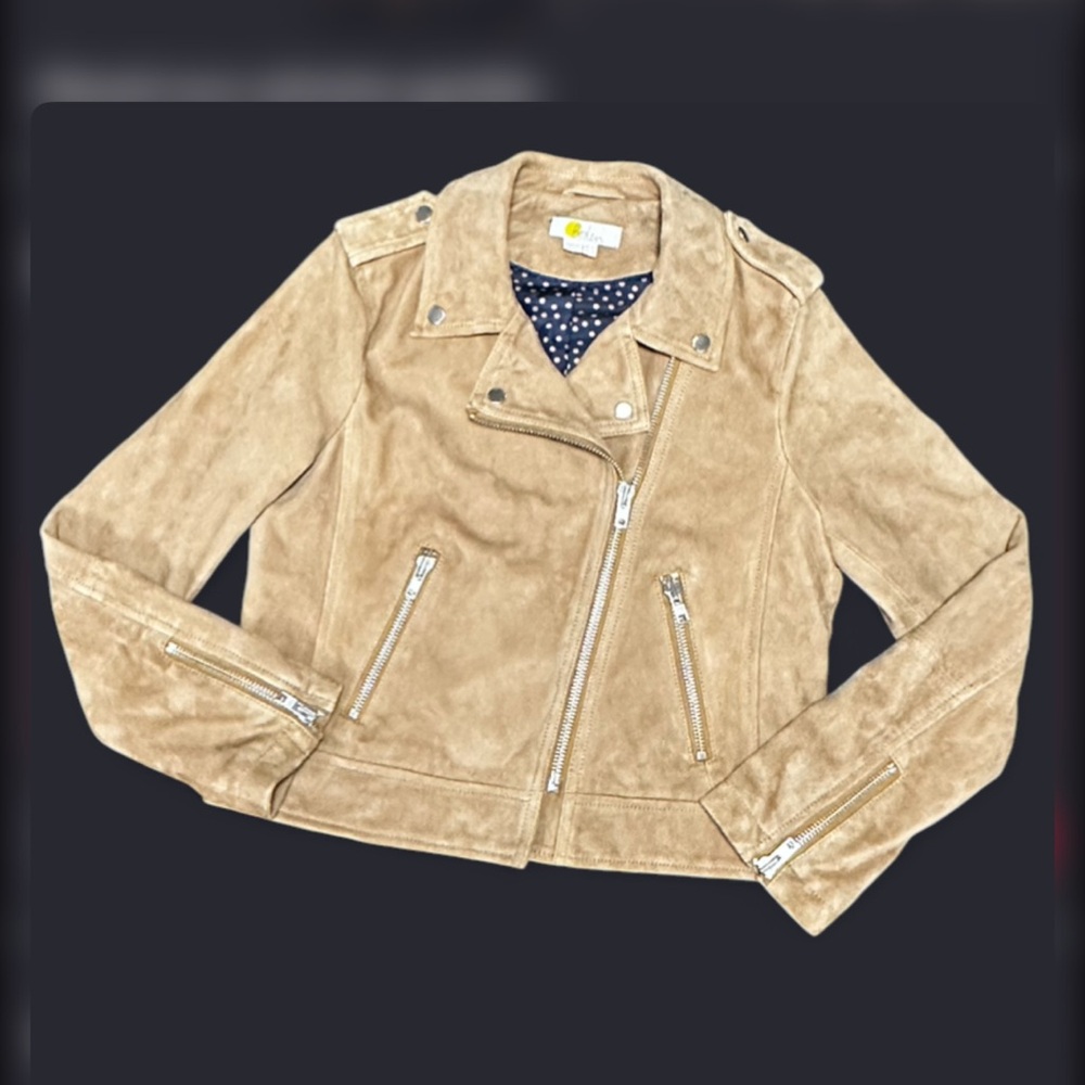 Boden Tan Suede Moto Jacket Sz 8 Like New! π§₯β¨ - Picture 4 of 12